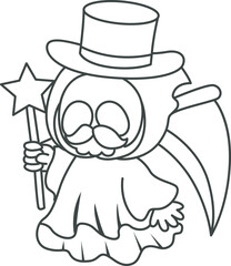 Illustration of cute skull ghost icon.
Funny skull ghost in activities stickers.
Angel of death cute elements.