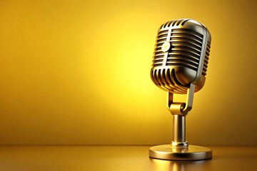 Golden Vintage Microphone on a Gold Background for Music and Entertainment