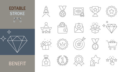 Benefit icon set. Editable line icons. Vector illustration.