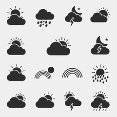 Obraz premium The weather icons show a variety of weather conditions, including rain, sun, and clouds.