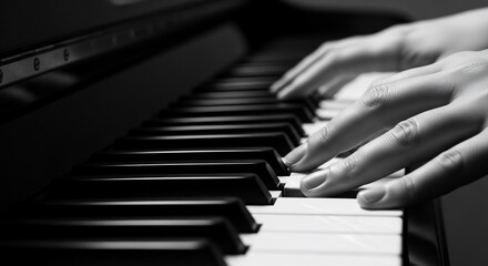 Obraz premium Monochromatic symphony: A pianist's touch on the ivory and ebony keys