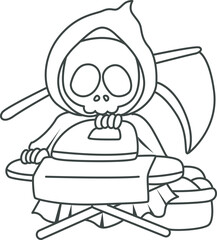 Illustration of cute skull ghost icon.
Funny skull ghost in activities stickers.
Angel of death cute elements.