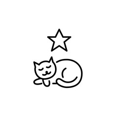 Sleeping cat and star. Pet adoption, veterinary services, premium care. Home comfort and safety. Pixel perfect, editable stroke vector icon