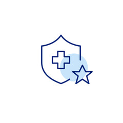 Insurance shield and cross, healthcare and medical services, trusted top-rated companies. Pixel perfect, editable stroke vector icon