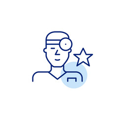 Male doctor and star. Award-winning doctor, top-rated healthcare provider. Pixel perfect, editable stroke vector icon