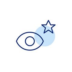 Top vision care, premium visibility and insights. Eye and star. Pixel perfect, editable stroke vector icon