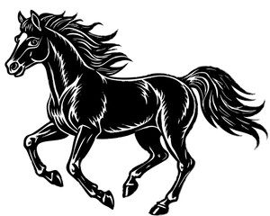 Obraz premium Majestic black stallion galloping with flowing mane and tail