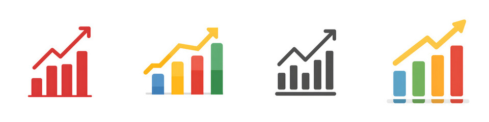 Business Graph Icons: Growth Chart, Upward Trend, Data Analysis on White Background