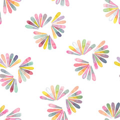 Watercolor hand painted multi colored abstract motifs for textile printing, wall paper, packaging. 