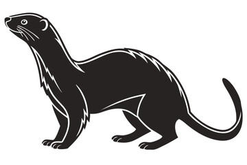 Obraz premium Black silhouette of a sleek slender ferret standing alert