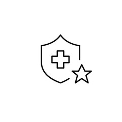 Insurance shield and cross, healthcare and medical services, trusted top-rated companies. Pixel perfect, editable stroke vector icon