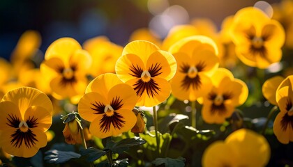 Vibrant yellow pansies in sunlight (1)
