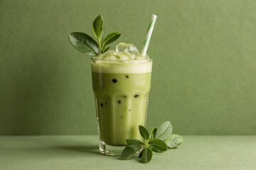 Iced matcha latte, authentic Japanese matcha latte made from Uji tea