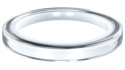 A clear, circular ring with a polished metal band