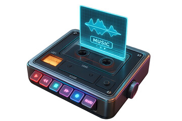 Obraz premium Music player with holographic display and colorful control buttons