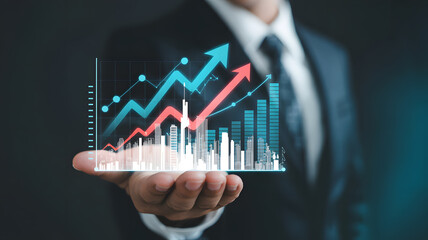 Dynamic business growth visualized with upward trending graphs