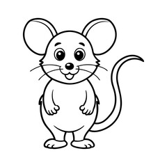 Vector art of a charming cartoon mouse with big ears stands cheerfully, isolated on white background