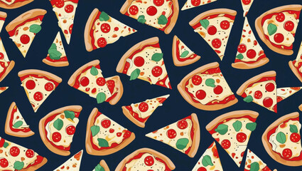 Traditional pizza pieces seamless pattern