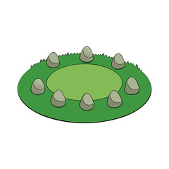Cartoon lawn with garden stones in a circle vector illustration
