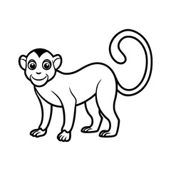 Vector art of a cute monkey with a long tail stands upright, isolated on white background, its friendly face and playful expression creating a charming image