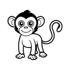 Vector art of a playful cartoon monkey with a curly tail sits cheerfully, isolated on white background