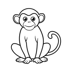 Vector art of a cartoon monkey sits with a happy expression, isolated on white background