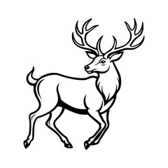 Vector art of a majestic deer with large antlers is isolated on white background, showcasing its elegant profile in a natural setting