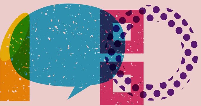 Risograph Speech Bubble with geometric shapes animation. Moving object in trendy riso graph design video.