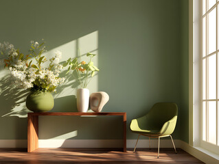 Modern reading or resting nook in green tones.