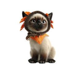 Adorable Siamese Kitten in Autumn-Themed Costume