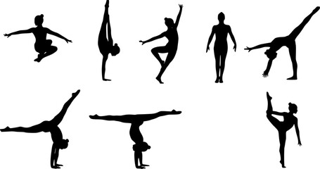set of vector icon gymnast silhouette