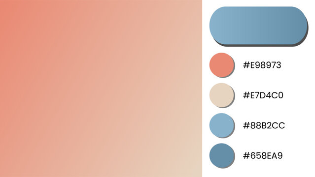 A digital color palette featuring four soft and muted rectangular swatches: Peach, Powder Blue, Dusty Pink, and Beige, each with corresponding hex codes.