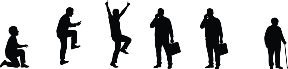 Silhouettes of stylish women in lifestyle poses, shopping, walking, dancing, relaxing, fashion concept, expression, movement, elegance, vector artSilhouettes of stylish women in lifestyle poses, 