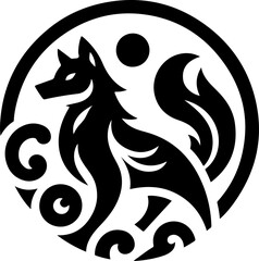 silhouette vector illustration sketch detail design icon logo symbol animal mythology fox classic vintage ethnic traditional abstract modern 