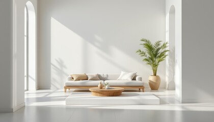 Fototapeta premium Minimalist Interior with Sofa and Plant