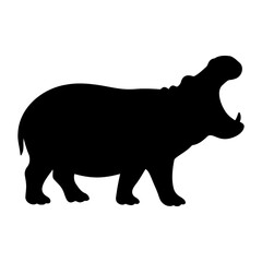 Hippopotamus silhouette standing view and mouth open