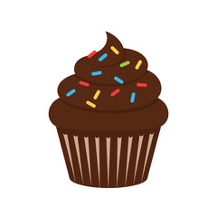 Chocolate Cupcake Vector Illustration with Sprinkles