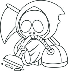 Illustration of cute skull ghost icon.
Funny skull ghost in activities stickers.
Angel of death cute elements.