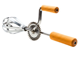 Vintage hand crank egg beater whisk isolated on transparent background
