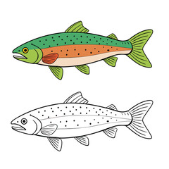 Trout coloring page featuring a detailed fish with flowing fins, spots, and underwater elements—perfect for kids and nature lovers to explore aquatic beauty with colors.
