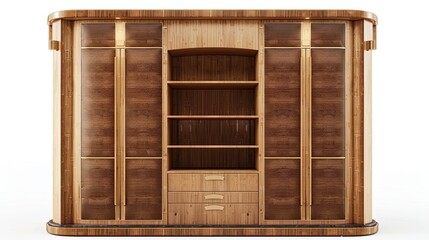 Elegant wooden wardrobe with shelves and drawers showcases craftsmanship and design