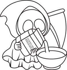 Illustration of cute skull ghost icon.
Funny skull ghost in activities stickers.
Angel of death cute elements.