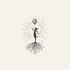 girls standing holding balloons design vector template illustration