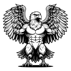 Powerful Muscular Eagle Mascot Illustration A Symbol of Strength, Freedom, and Fierce Determination with Majestic Wings Spread Wide.
