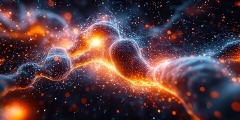 Fototapeta premium Abstract cosmic energy flow with vibrant orange and blue hues, depicting dynamic movement and depth, perfect for technology and science-themed projects.
