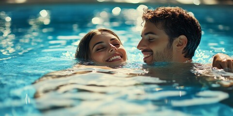 Happy couple enjoying the pool