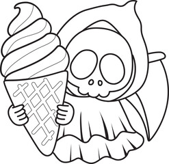 Illustration of cute skull ghost icon.
Funny skull ghost in activities stickers.
Angel of death cute elements.