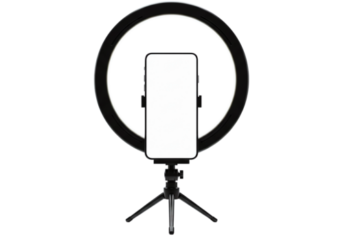 Smartphone with  ring light isolated on transparent background