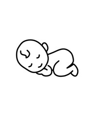 Minimalist line art of a sleeping baby. Simple black and white illustration perfect for baby products, parenting content, nursery decor, or child-related branding.