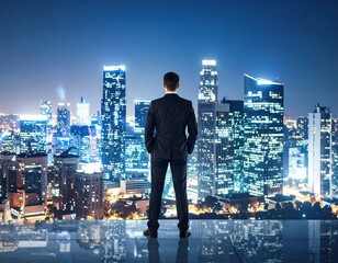 Obraz na płótnie Canvas Businessman overlooking illuminated cityscape at night (1)